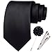 Hi-Tie Mens Black 63 inches Solid Ties Extra Long Silk Neckties for Big and Tall Men with Lapel Pin Tie Clip Business Wedding