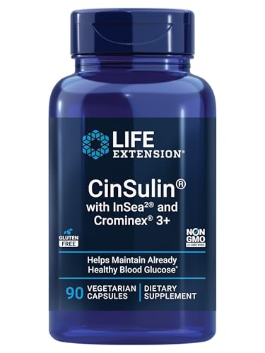 Life Extension CinSulin with InSea2 and Crominex 3+ shilajit amla Fruit Cinnamon Brown Seaweed Supports Healthy Metabolism and Satiety Gluten-Free Non-GMO Vegetarian 90 Capsules