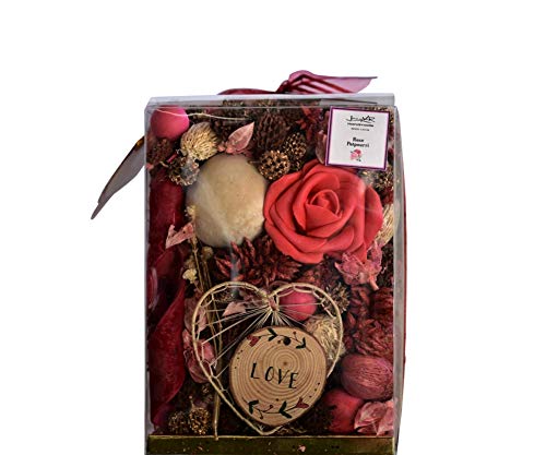 Jacqver Red Rose Potpourri 13 oz Gift Box. Red, White, Pink, and Purple botanicals. Comes with Heart Shaped Gift Card