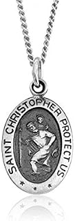 Saint Christopher Small Oval Sterling Silver Pendant Charm -Patron Saint –Travellers –Christ Bearer –Paralleled to Saint Menas - Chain Available Active