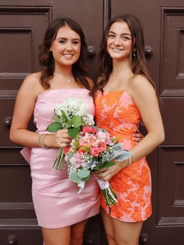 Strapless Bodycon Homecoming Dresses for Teens 2025 Short Jacquard Satin Mini Cocktail Party Dress with Slit3