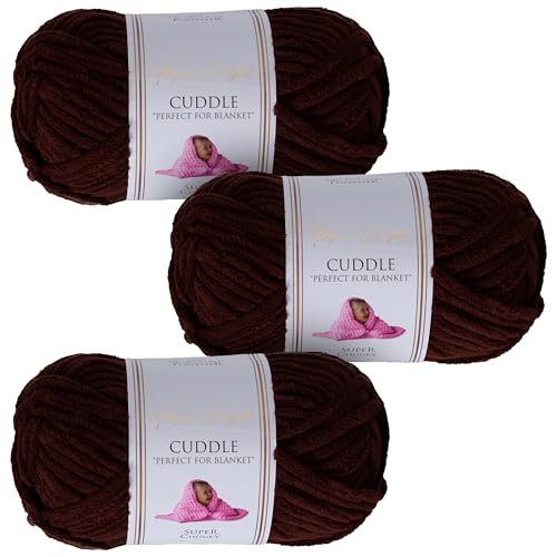 Utopia Crafts Filato Grosso in Ciniglia per Uncinetto e Ferri - Gomitolo da 100 g - 60 m - Brown - Filo Chunky Morbido e Facile da Lavorare - Lavabile in Lavatrice - Confezione da 3