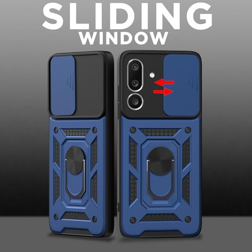 Image of Outlouders Back Cover for Samsung Galaxy M36 5G | D10 Tough Armor 360 Protection Case with Sliding Camera Shield & Ring Holder Stand Bumper Case (Blue)