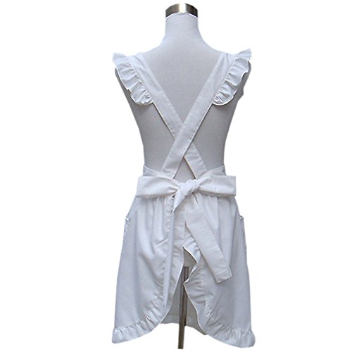 Hyzrz Retro Fancy Cute Cotton Frilly Kitchen White Apron Flirty Baking Cooking Aprons For Womens With Pockets Vintage (White) #TOP1