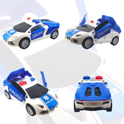 Carro de Polícia Brinquedo Infantil com Luzes 3D, Som, Bate e Volta, Giro 360 e Abertura de Portas