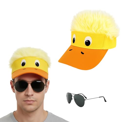 QhgPnt Funny Duck Hat With Black Glasses, Novelty Hat For Adults, Yellow Duck Hats, Goose Hat, Funny Wig Hats For Parties And Cosplay
