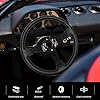 Acclcors Universal Racing Steering Wheel, Drifting Steering Wheel, 350mm/14in Deep Bottom with Horn Button, 6 Bolt Grip Vinyl Leather for Racing/Rally/Motorsport/Car Sim Driving Black