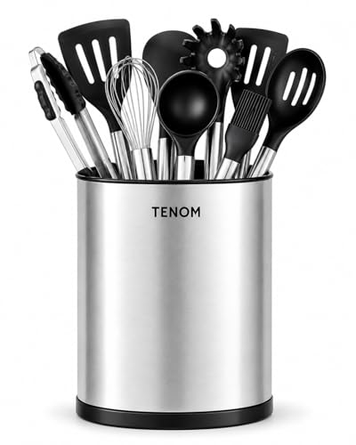 Image of TENOM Stainless Steel Spoon Holder Stand for Kitchen, Cutlery & Utensil Organizer with Drainage, Spoon, Ladle & Spatula Holder
