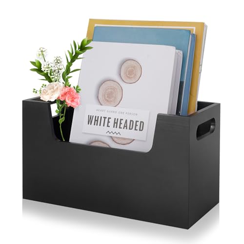 Ear&Ear HK11 Magazine Holder, File Newspaper Holder With Handle, Wood Magazine Basket cover