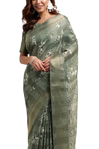 Image of MIRCHI FASHION Women Saree Cotton Blend Kalamkari Printed | Comfortable Office and Regular Daily Use Sari with Unstitched Blouse Piece