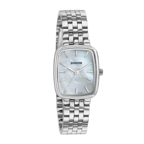 Image of Sonata Festive 2.0 Quartz Analog with Mother of Pearl Dial Silver Sheet Metal Strap Watch for Women - 87108SM01