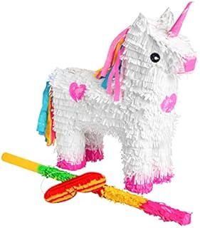 Fax Potato Unicorn Cardboard Pinata, Stick and Blindfold Set - Fill Your Own Kids Party Accessory Decoration - W43cm x D13cm x H55cm