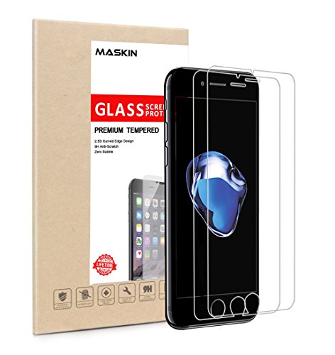 Maskin iPhone 8/7 Screen Protector, [2-Pack] For iPhone 8/7 & iPhone 6/6s Tempered Glass Screen Protector Case Fit [Easy Bubble-Free Installation]