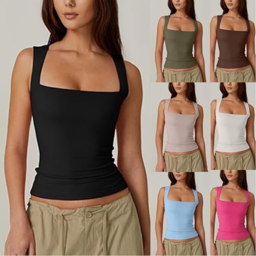 Tank Top-Women's Summer Sleeveless Square Neck Tank Top,Camisole Tops -Women's Square Neck Double Lined Tank Tops3