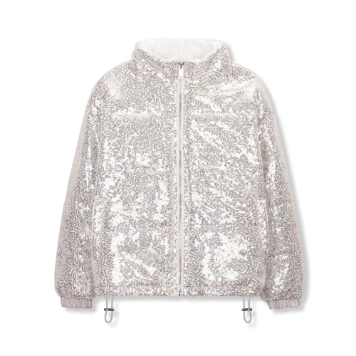 WELAKEN Girls Sequin Quilted Jacket Sparkly Warm Cotton Coat