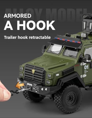 Image of Scale 1:24 Die-Cast Armored SWAT Vehicle Toy-Rapid Response Team Military Truck Model with Light & Sound, Pull Back Action, Doors Openable-Collectible for Kids & Adults【Colors as Per Stock 】