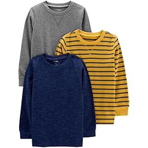 Simple Joys by Carter’s Toddler Boys’ Thermal Long-Sleeve Shirts, Pack of 3, Grey/Navy Heather/Yellow Stripe, 5T