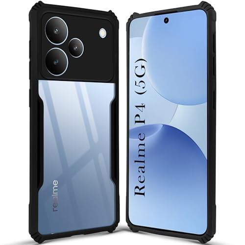 Image of Jkobi Hybrid Back Cover Case for Realme P4 (Shockproof with Polycarbonate Clear Panel | Professional Black)