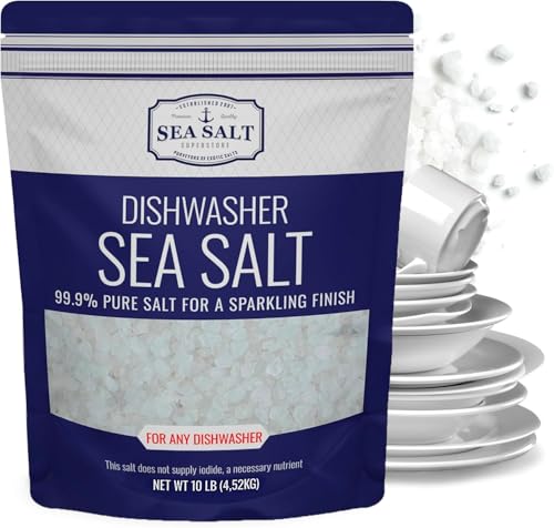 Image of Dishwasher Salt, Natural Water Softener, Food Grade Coarse Sea Salt Compatible with Miele, Thermador, Whirlpool, & Bosch Dishwasher 10 lb