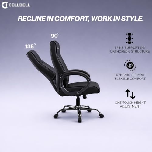 Image of CELLBELL BossPro Fabric Office Chair High Back Ergonomic Executive Boss Chair with Memory Foam Cushion Lumbar Support Chrome Base Hydraulic Tilt Rocking Function 120kg Capacity (Black)