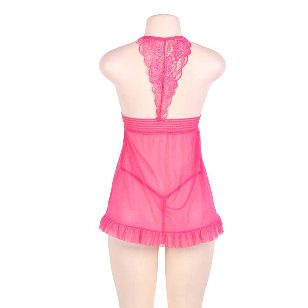 Lingerie Sexy da Donna Taglie Forti Camicia da Notte Sexy con Bretelle Monopezzo Lingerie Bustier Biancheria Intima Sexy da Donna Elasticizzata Taglie Forti (Rosa 5XL) (Nero XL) (Rosa XL)