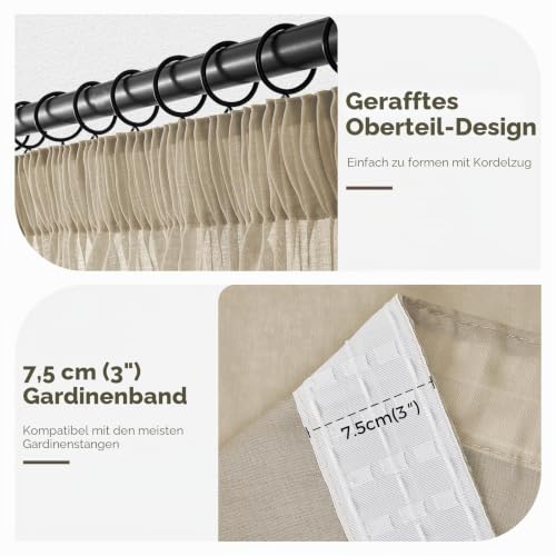 MRTREES Gardinen Beige Kurz mit Gräuselband 120x140cm (HXB) Vorhänge Boho Transparent für Schlafzimmer 2er Set Vorhang Makramee Modern 120… – Ansicht 4