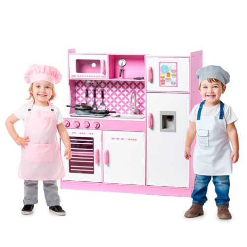 Toys Cocina de Madera Infantil con Accesorios 100x32x110 cm - Rosa - Cocina de Madera para niños y niñas