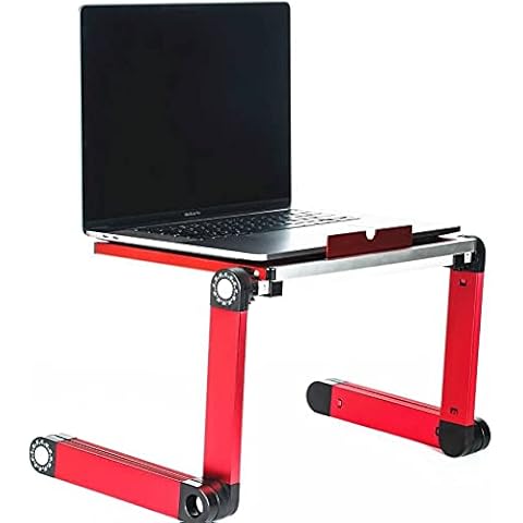 Ergonomic Laptop Table Desk Stand Portable Adjustable Notebook Desk Riser Mount Ultrabook MacBook for Bed Couch with USB Fans for Work from Home or Travel(Red) Cover