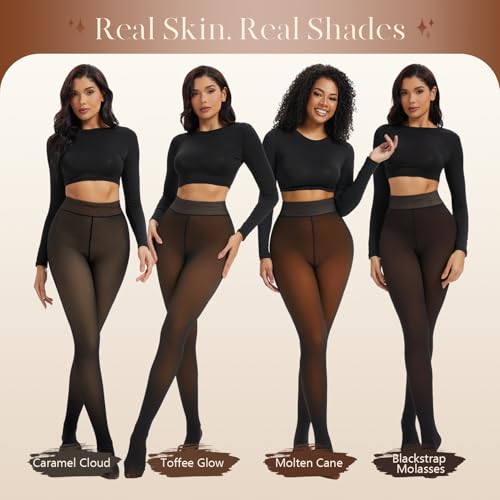 Spring Water Fleece Lined Tights Women, Thermal Warm Black Tights One Lined Design Skintone for Winter Sheer Pantyhose3