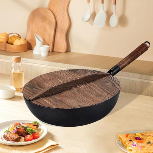 Wok de hierro sin recubrimiento con mango de madera miniatura 6
