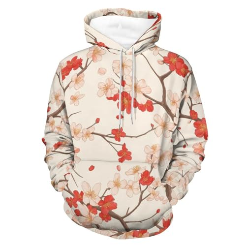 Sweatshirt pullover rouge avec capuche isolante, hoodie manches longues thermique taille S