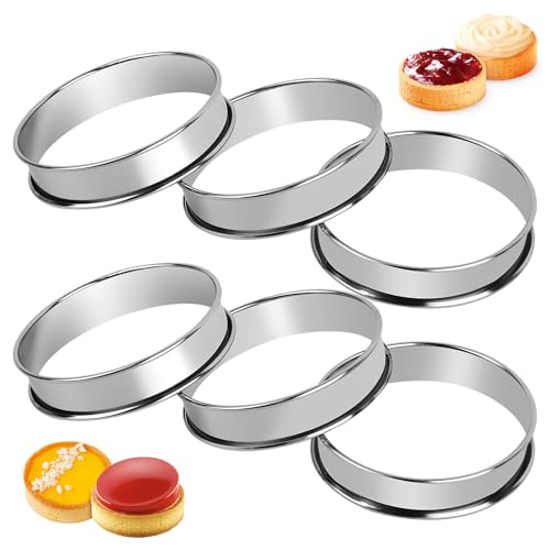 6 Piezas Anillos para Tartas, Anillo de Pastel, Redondo Tarta Molde, 10cm Crumpet Rings Molde,PastelerÍa Utensilios,Anillos Antiadherentes,Anillos De Muffin,Anillo de Tarta para Muffins Mousse Crumpet