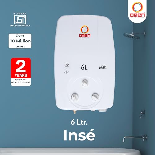 Image of Omen Changing Lives 6Liter LPG Gas Geyser | Instant Hot Water | Copper Heat Exchanger | Anti-Rust Coating | Multi-Safety | For Bathroom & Kitchen | 2-Year Warranty