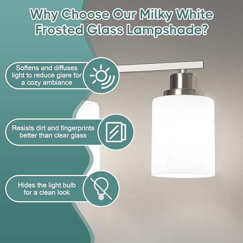 Image of Ascher Bathroom Light Fixtures, 5-Light Vanity Light Over Mirror, Brushed Nickel Wall Sconces with Milky White Frosted Glass Shades, Wall Lamp for Living Room Bedroom, E26 Base(Bulbs Not Included)