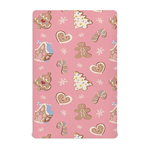 Image of Christmas Gingerbread Houses Crib Sheets Soft Breathable Fitted Baby Crib Sheets Mattress Cover for Girls Boys, 52 inch x 28 inch x 9 inch