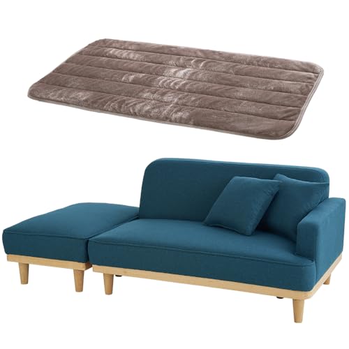 ソファ本体+パッドセット アイリスプラザ ソファ 2人掛け 木製胡坐ソファ カウチソファ 幅110cm クッション2個付き ブルー フランネルソファパッド モカブラウン