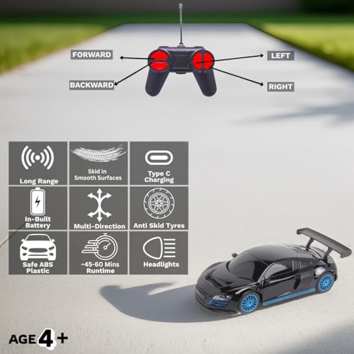 Image of Remote Control Car for Kids |Rechargeable High Speed RC Car with Lithium Battery |Type-C Charging |LED Headlights |Black