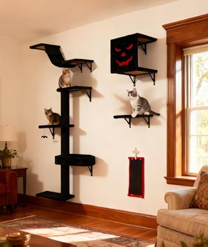Árbol para gatos montado en pared, negro y rojo miniatura 1
