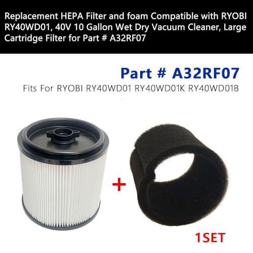 1set brikiwee Replacement HEPA Filter and foam Compatible with RYOBI RY40WD01, 40V 10 Gallon Wet Dry Vacuum Cleaner, Large Cartridge Filter for Part # A32RF07 by brikiwee - Used condition - Image 6