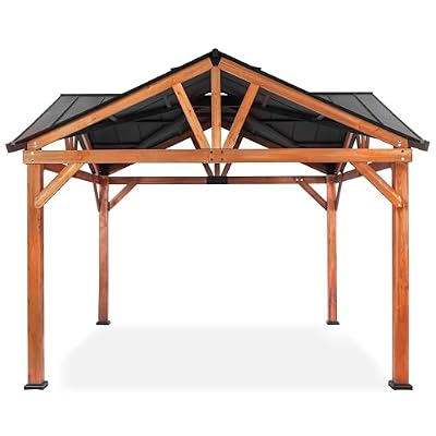Outdoor Leisure Products Model 10600041 Cedar Gazebo with Metal Roof Measuring 12 Feet by 12 Feet