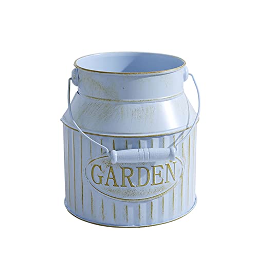 HYLYING Florero de metal vintage pequeño plantador de cubo de flores con asas, contenedor de cubo de flores, maceta de hierro rústico para arreglos florales frescos y secos Cover