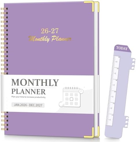 2026-2027 Monthly Planner for Jan 2026-Dec 2027, 7.4" x 10.2" 24-Month Calendar Planner, 2 Years Spiral Hardcover Calendar for School & Office, Purple