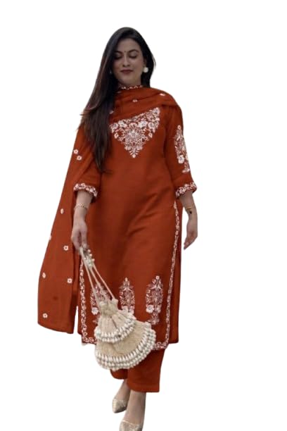 suppar sleave Women embroidered kurta pant with dupatta Set | Ethnic Wear Three Piece kurta set for women-picture-17