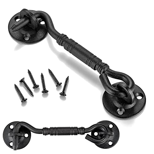 Iniret 2 Packs 4”Barn Door Latches，Matte Black Heavy Duty Solid Thicken Stainless Steel Barn Gate Hook And Eye Latch,Sliding Door Antique Lock Gate Latch Wine Cabinet Carbon Steel Closet Door Latches #TOP14