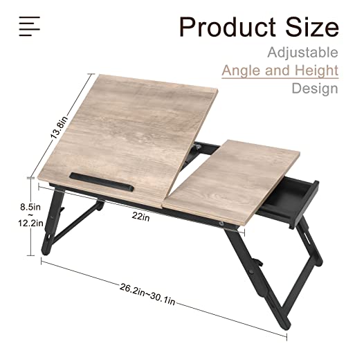 Jmlhmxc Bamboo Laptop Desk Bed Tray Table Adjustable Table For Computer Tilting Top Foldable Leg With Drawer #TOP4