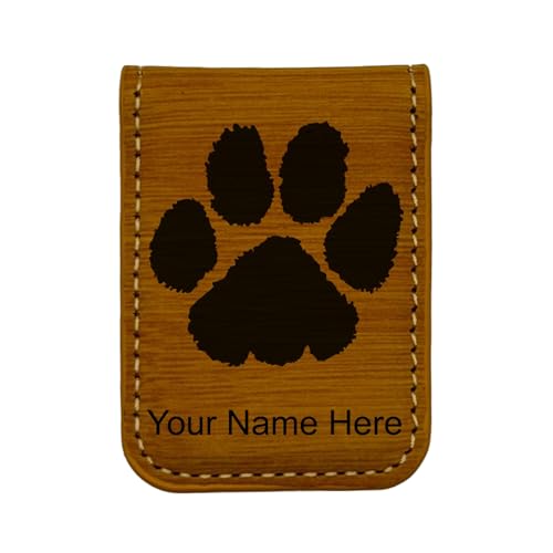 LaserGram Slim Magnetic Money Clip, Paw Print, Personalized Engraving Included (Bamboo)