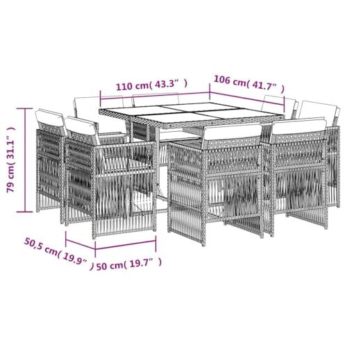 Ensemble à manger de jardin 9 pcs table et chaises gris encastrables - 4