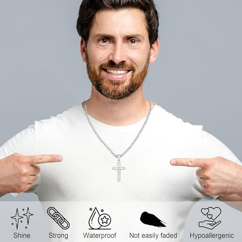 925 Sterling Silver Cross Necklace for Men, 18k Gold Over Real Silver Cross Pendant Necklace with 4.5MM Durable Stainless Steel Cuban Link Curb Chain Shiny Cross Necklaces 16-28 Inches3