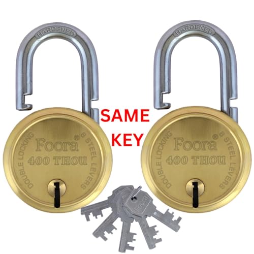 Image of Foora Same Key Lock 400 Thou Gold Padlock - Heavy Duty, Double Locking, Hardened Shackle, 8 Lever Mechanism, 65mm (2 Locks Open with Single Key) - Perfect for Home, Door, Gate, and Shutter Security