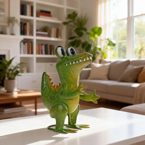Estatua de Cocodrilo para Jardín de Metal Verde miniatura 6